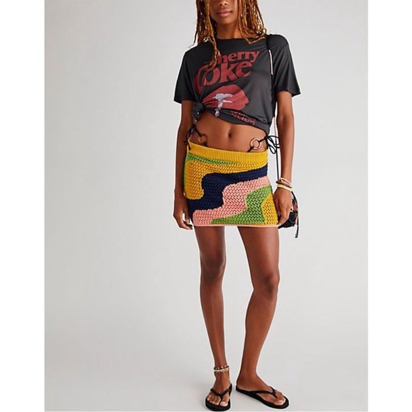 Free People Womens Cotton Wavy Printed Crochet Mini Skirt Multicolor Size M - Picture 1 of 6